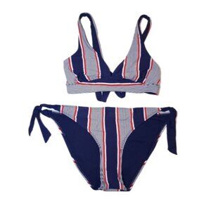 LA VIE EN ROSE Striped Bikini Set Triangle Tie 2Pc Swimwear Wirefree M XL